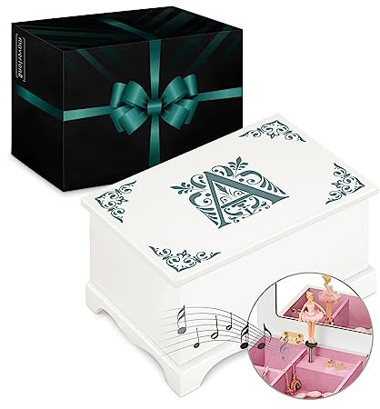 Maverton Boîte à Bijoux Musicale personnalisée avec ballerine - 17x11x9 Coffret à trésors avec impression pour petite fille - Boite a Musique Rangement Bijoux - Cadeau Personnalisé - deco - ornementé