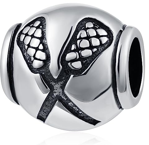 Lacrosse Charms fit Pandora Sport Bracelet, Vintage 925 Sterling Silver Hockey Beads, Lacrosse Stick and Ball Charm Gifts for Boys and Girls/Brother/Sister