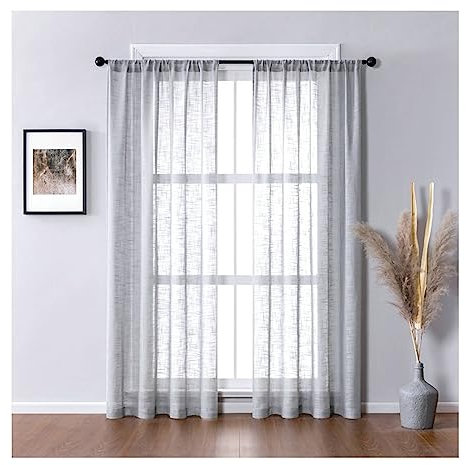 Mesnt Vorhänge Transparent Grau, Polyester Atmungsaktiver Netzvorhang halbtransparent, Grau, H214 x B132 cm