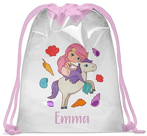 Personalizable Bolsa de Gimnasio en la Piscina con Nombre Bolsa Transparente 30 x 40 cm Bolsa Impermeable Gymsac Bolsa de Cuerdas Bolsa de Estampado Fitness Mermaid 2 [010]