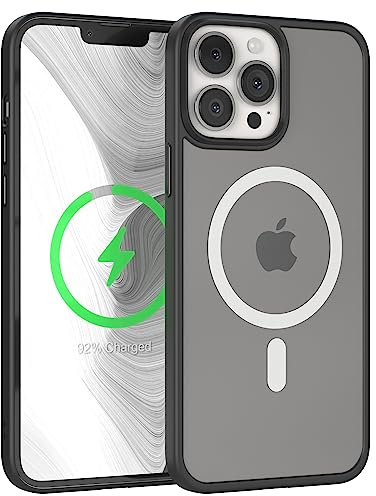 EAZY CASE - Hülle kompatibel mit iPhone 13 Pro Max kompatibel mit MagSafe, Rundumschutz, Schutzhülle Kratzfeste Transparente Rückseite, magnetisch Hülle, Bumper in Matt Transparent/Schwarz
