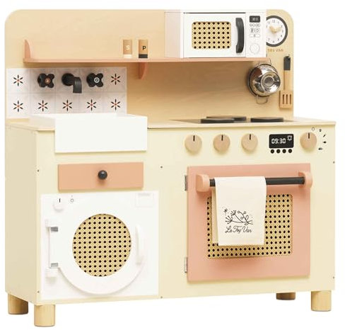Le Toy Van - TV347 - Juego educativo de cocina de juguete grande para niños a partir de 3 años, Montessori, juguete ecológico de madera, con utensilios de cocina, horno, microondas, lavadora