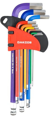 DAKCOS Juego de 9 llaves hexagonales Llaves Allen Métricas 1,5-10mm, con Extremo de Bola