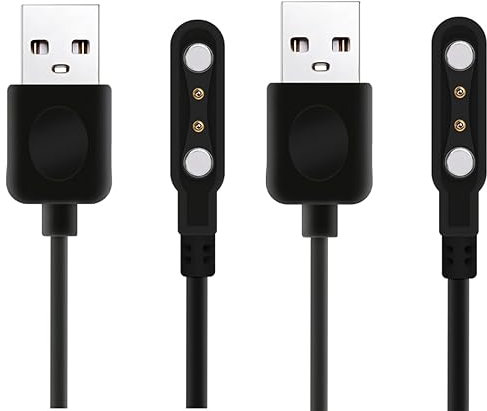 Aliwisdom [2 Piezas] Cargador Universal para Reloj Inteligente 4mm, Accesorios Smartwatch Cable de Carga Magnético USB 2 Pines Cargador, Compatible Espaciado de Pines 3,8 mm - 4,2mm