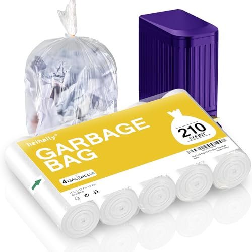 Lot de 210 petits sacs poubelle de 10 L, pour salle de bain, cuisine, bureau, blanc transparent