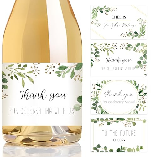 URROMA Lot de 60 mini étiquettes de bouteille de champagne vertes - Motif floral - Pour fête de mariage, anniversaire, fête - 4 styles