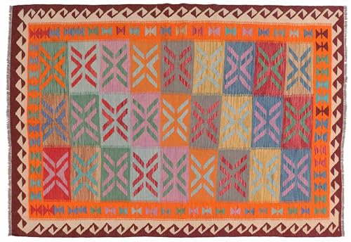 RUG PRINCE Afghan Maimana Kelim Teppich 170x250 Handgewebt Bunt Geometrisch Handarbeit d