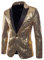 Generisch Sakko Herren Blazer Pailletten Sakko Glitzer Blazer Gold Slim Fit Anzugjacke Freizeit Pailletten Glitter Herrenjacke Anzug Jacke Karneval Kostüm für Hochzeit Party Festlich Herren Sakko