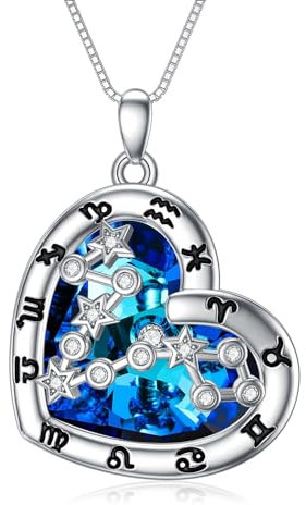 enjoylifecreative Damen Fische Sternzeichen Halskette Sterlingsilber Pisces Sternbilder Stern Kristall Anhänger Kette Horoskop Astrologie Geburtstag Schmuck Geschenke für Frauen Mädchen