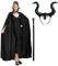 Carnavalife - Erwachsene Damen Malefica Kostm, Halloween, Karneval, schwarzer Malefic-Umhang, bse Krempe, schwarzer bser Stock, fr bse Knigin Teufel (Disfarz Malefuca Umhang+Horn+Gehstock)