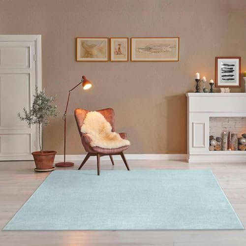 Taracarpet Teppich Kurzflor weicher flachflor Uni Bodenbelag ZOE fürs Wohnzimmer, Kinderzimmer, Schlafzimmer und die Küche geeignet Türkis 120x170 cm