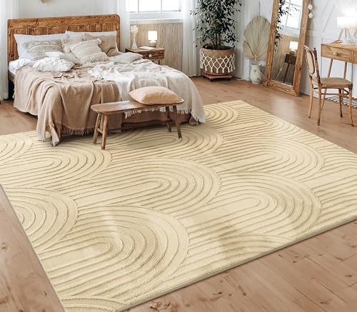 Paco Home Teppich Wohnzimmer Schlafzimmer Kurzflor Skandinavisches Boho Muster Geometrisch Rauten Motiv Einfarbig Weich Modern, Grösse:200x280 cm, Farbe:Beige 4