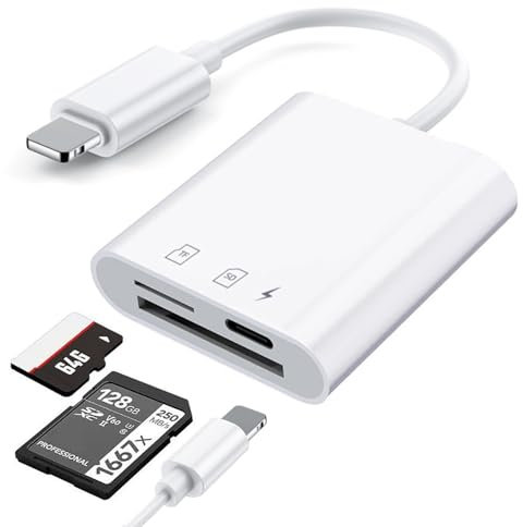 SD Kartenleser für i-Phone i-Pad kartenlesegerät sd card reader,3en1 iOS speicherkartenleser mit Dual Slot für Micro SD/SD Fotografie Speicherkartenadapter gleichzeitiges Laden Plug and Play Keine App