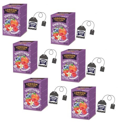 London Fruit® | Assortimento Infusi 4 Sapori | Tisana Lampone, Pesca, Fragola & Vaniglia, Mirtillo | Infusi Frutta Senza Caffeina - Tot 120 Bustine (240 Gr)