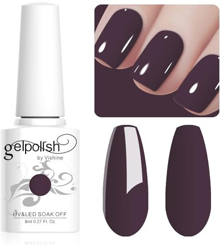 Vishine 8ML Gel Nail Polish 1Pcs Aubergine Purple Color Gel Polish Long-Lasting Nails Gel Soak Off Fall Gel Nail Polish Nail Art Manicure Salon at Home, L032