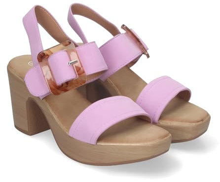 shoes&blues.es 83187 Sandalias de Verano para Mujer, Elegantes y comodas, con Tacon de Madera, Hebilla Decorativa y Puntera Abierta. Lila Talla 37