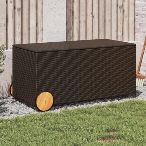 Rantry Garden Storage Box with Wheels Brown 190L Poly Rattan