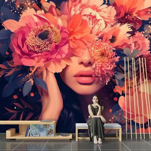 SPECUFX 3D Papier Peint Panoramique Femme Visage Fleurs Grandes Murales Poster pour Salon Adulte Chambre d'enfants Étude Décoration