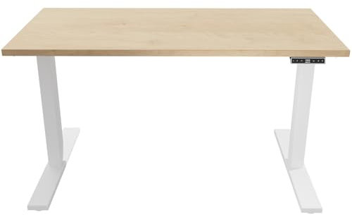 Höhenverstellbarer Schreibtisch E-WonderTech, EWT1608014, Platte 014 ahorn, Gestell 396 weiß, H 630-1280 x B 1600 x T 800