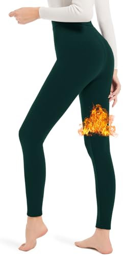 LYRIKER Thermo Leggings Damen Baumwolle, Gefütterte Fleece Leggings Warme Winter Leggins Blackish Grün