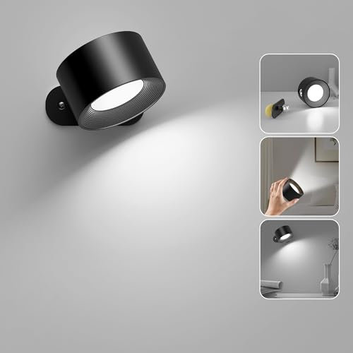 ACICILI Applique Murale Interieur, Lampe Murale Sans Fil LED Rechargeable Tactile, Rotation de 360° Applique Murale Chambre 3 Températurs de Couleur et Luminosité Réglable,
