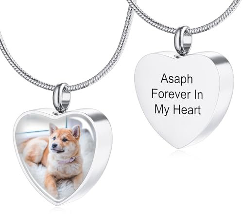 MeMeDIY Personalisiert Herz Pfotenabdruck Asche Urne Anhänger Halskette Benutzerdefiniert Name/Foto/Datum für Frauen Männer Pet Liebhaber Edelstahl Gedenkstück Hund Katze Haustier Andenken - C1
