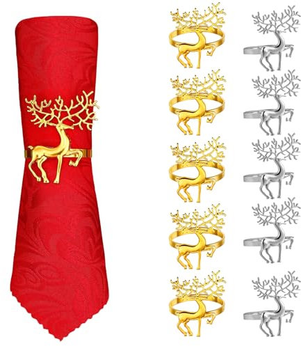12 Stück Serviettenringe Weihnachten Gold & Silber Metall Serviettenschnallen Napkin Rings Serviettenhalter Rentier Serviettenschnalle für Weihnachten Mittagessen Thanksgiving Party Urlaub Hochzei