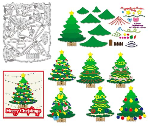 BENECREAT Weihnachtsbaum Schneiden stirbt Schablonen, Weihnachten Licht Kugeln Kohlenstoffstahl Prägewerkzeug stanzt Metall Schablone für DIY Scrapbooking, Fotoalbum, dekorative Prägung, 11x13.8cm
