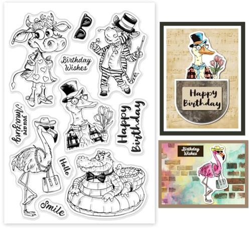GLOBLELAND Transparente Stempel Mit Cartoon Tieren - Zebra, Flamingo, Kuh, Krokodil, Gans - Silikon Siegel für DIY Scrapbooking, Karten, Fotoalben und Journale