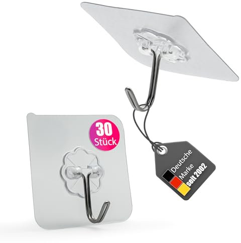 BigDean 30 Stück Klebehaken extra stark & selbstklebend – Wandhaken 180° drehbar - Haken ohne Bohren halten problemlos bis zu 10 kg
