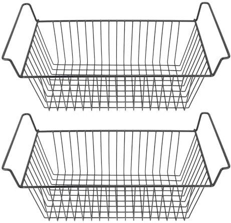 Bacs de Rangement pour Congélateur, 2 Paniers Suspendus Réglables en Acier avec Poignées pour Fruits, Légumes, Jouets, Coffres de Rangement pour (L63 cm X L27 cm X H29 cm