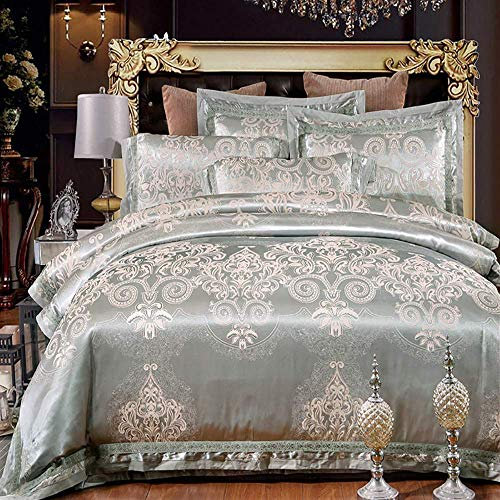 Luxury Silk Jacquard Bedding Set King Size Double Duvet Covers Set in Gold and Pink Soft Cotton Bed Sheets with 4pcs Satin Jacquard Double Bed Twin Beige Rose Gold Decoration