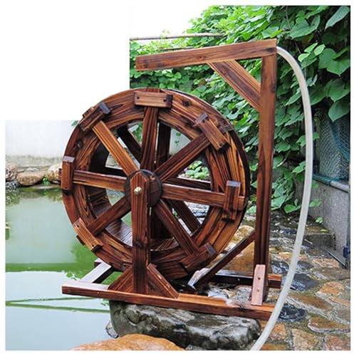 Wasserradbrunnen Aus Holz, Mikro-Landschaftsornamente,Freistehender Teichbrunnen, Wasserrad-Gartenzubehör, Garten-Steingarten Im Freien Und Landschaftsbau Mit Fließendem Wasser(20cm/7.9inch)