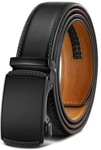 KEMISANT Gürtel Herren, Automatik Ledergürtel Herren Ratsche für Business Anzug,35mm Gürtel ohne Löcher,Größe Angepasst(Schwarz,105cm/28-34 taille verstellbar)