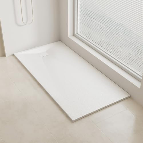 AQUARA Shower Tray, 1700 x 700mm Slate Effect SMC Slip-Resistance Shower Base with Waste & Resin Cover. Stylish and Durable White Trays for Shower Enclosures
