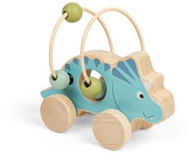 Bigjigs Toys Schiebespielzeug Triceratops – 2-in-1 Holz-Dinosaurier zum Schieben & Perlenrahmen, Baby- & Kleinkindspielzeug, umweltfreundliche Geschenke für Babys & Kleinkinder, ab 12 Monaten