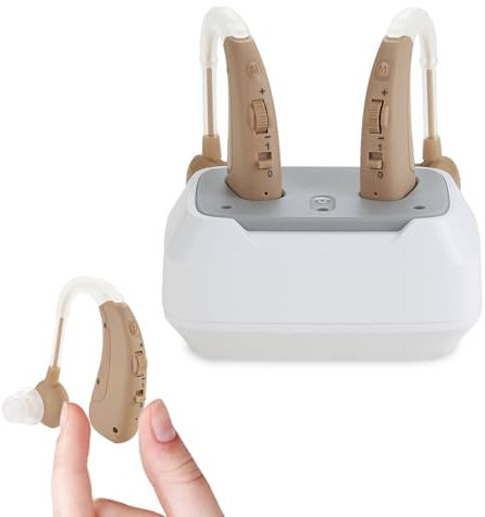 JYYRC Dispositivos de Sonido para Personas Mayores con Base de Carga, Reducción Inteligente de Ruido, 4 Modos de Uso y Control de Volumen Multinivel, Beige