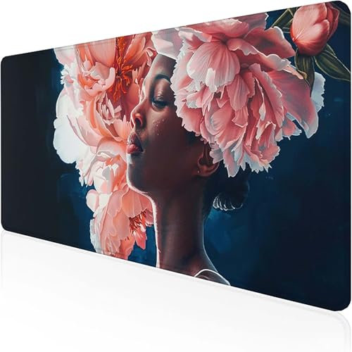 Frau Mauspad (1000 x 500 mm), Gaming Mauspad Rosa Schreibtischunterlage with Stitched Edges Wassxerdicht Non-Slip Rubber Base Desk Mat für Pc, Büro Gaming Zubehör Laptop, Geschenke für Männer 0-J