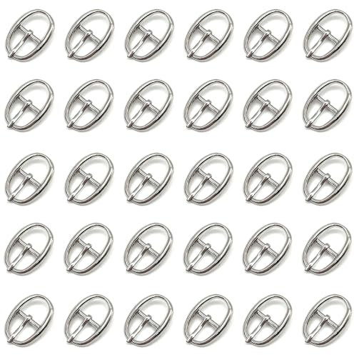 Niuhong 30 Pcs Rollschnalle Gürtelschnalle Klein Leder Metall Mini Schnallen Hardware Dornschließe Schuhschnallen Herstellung Gürtel Schuh Taschen Handwerk DIY Zubehör (Ellipse Silber 9mm)