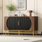 Jaxenor Sideboard Wohnzimmer mit Vier-Türen, Sideboard Schlafzimmer mit Vertikalen Streifen und Verstellbaren Ablageplatten, Minimalistisches Wohnzimmerschrank, Esszimmerschrank, Nussbaum
