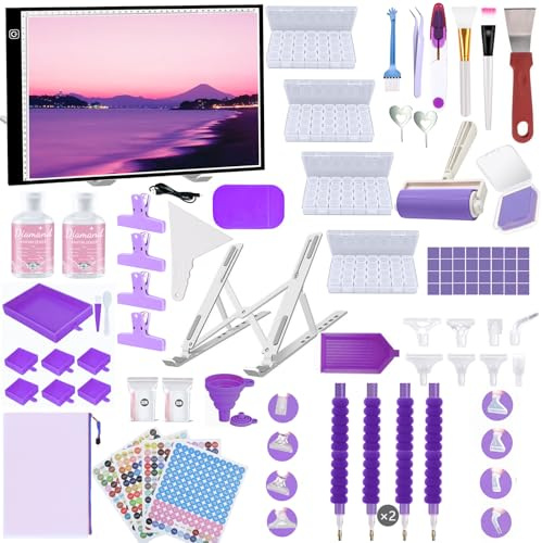 Lenxnmy 247Pcs DIY Diamante de Pintura Herramientas Kit con Mesa de Luz para Calcar A3, Sellador de Arte de Diamantes, Corrección de Diamantes, Artesanal de Bricolaje