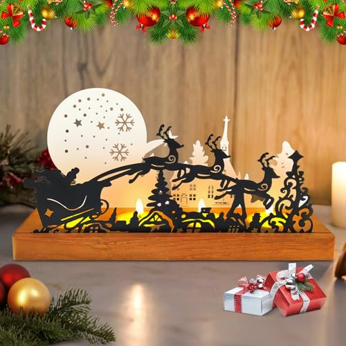Advent Kerzenhalter, Kerzenständer Weihnachten, Kerzenhalter Adventskranz für 4 Teelicht, Weihnachten Kerzentablett Metall mit Holz Haltern, Weihnachtem Adventsgesteck, Tisch Adventsdeko