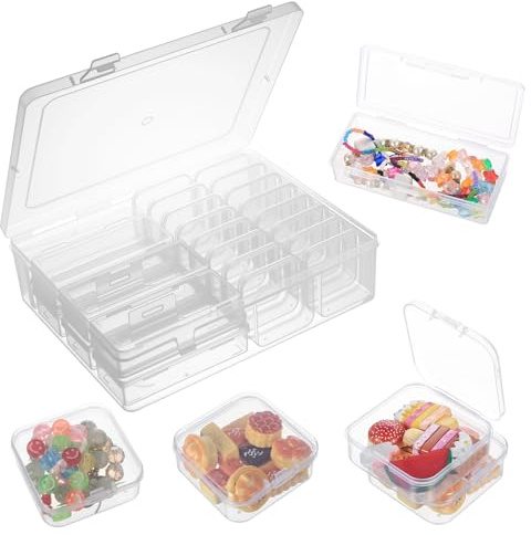 AIOUHMYM Kleine Aufbewahrungsboxen mit 23 Stück, mit Deckel, Mini Transparent Plastikbox, Perlenbox Sortierboxen für Kleinteile Sortierkasten Schmuckkästchen Ohrringe