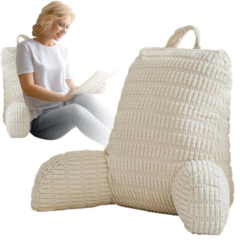 Cuscino da lettura, con braccioli, morbido per la schiena, per una maggiore presa e comfort di schiena, testa e collo, per riposo a letto, lettura, televisione (beige)