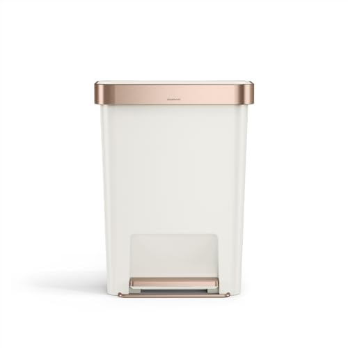 simplehuman Hybrid Pedal Bin, 45L Rectangular Kitchen Bin, Studio Edition, Liner Rim System, Liner Pocket®, 150,000-Step Pedal, Lid Shox® Silent Close, Cream Plastic