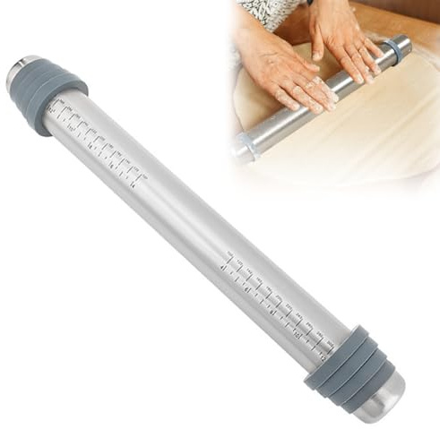 Mattarello in acciaio inox, antiaderente, in metallo, spessore regolabile, con anelli rimovibili, in 4 misure, per cuocere pasta, pizza, torte, dolci, 41,5 x 6,5 cm