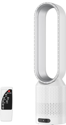 Ventilatore senza rotore con telecomando, ventilatore a torre 2 in 1 molto silenzioso e purificatore d'aria con HEPA, 8 velocità, oscillazione a 90°, timer, refrigeratore d'aria, climatizzatore mobile
