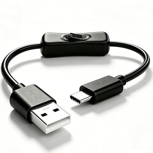 AmiCera USB A USB C Verlängerung Kabel mit Schalter, Typ C Kabel Kurz mit Schalter Unterstützt Strom und Daten 3A 60W, Ein-/Ausschalter Stromkabel für Laptops, PC, Telefone, Autos, Schwarz