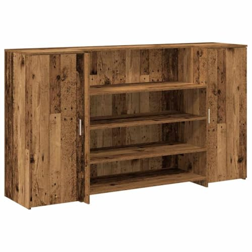 Mhdvray Empfangstheke Altholz-Optik 180x50x103,5 cm - Rezeptionstresen aus Holzwerkstoff mit 2 Beistellschränken, Ladentheke für Büro, Praxis, Friseursalon und Hotel