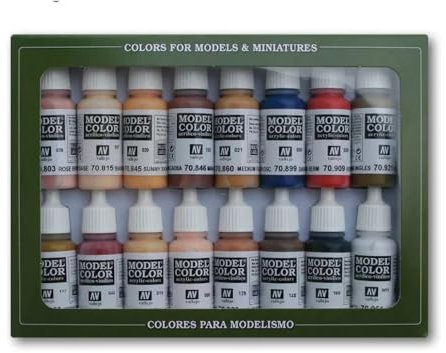 Vallejo Coffret de 16 Pots de Peinture Acrylique - Couleurs Assorties et Couleurs chaires - pour maquettes, Noir